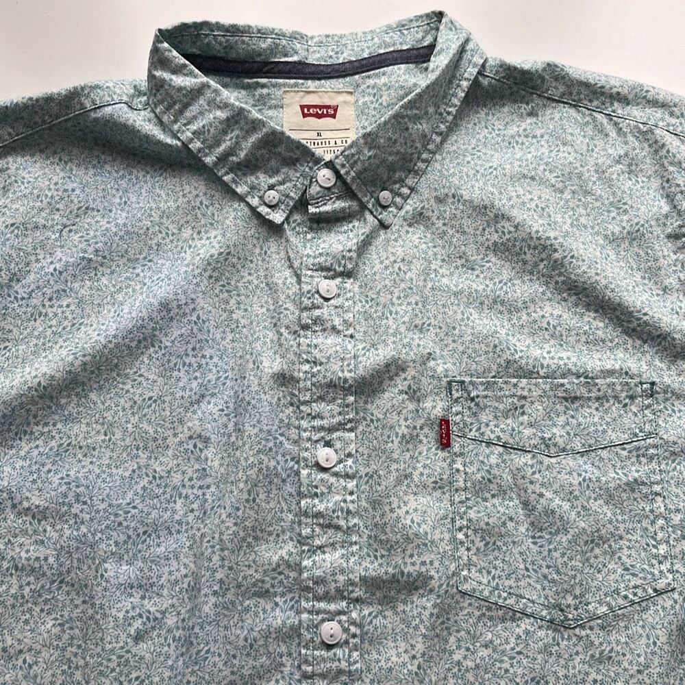 Levis Micro Floral Print Cotton Short Sleeve Button Down Shirt Mens L